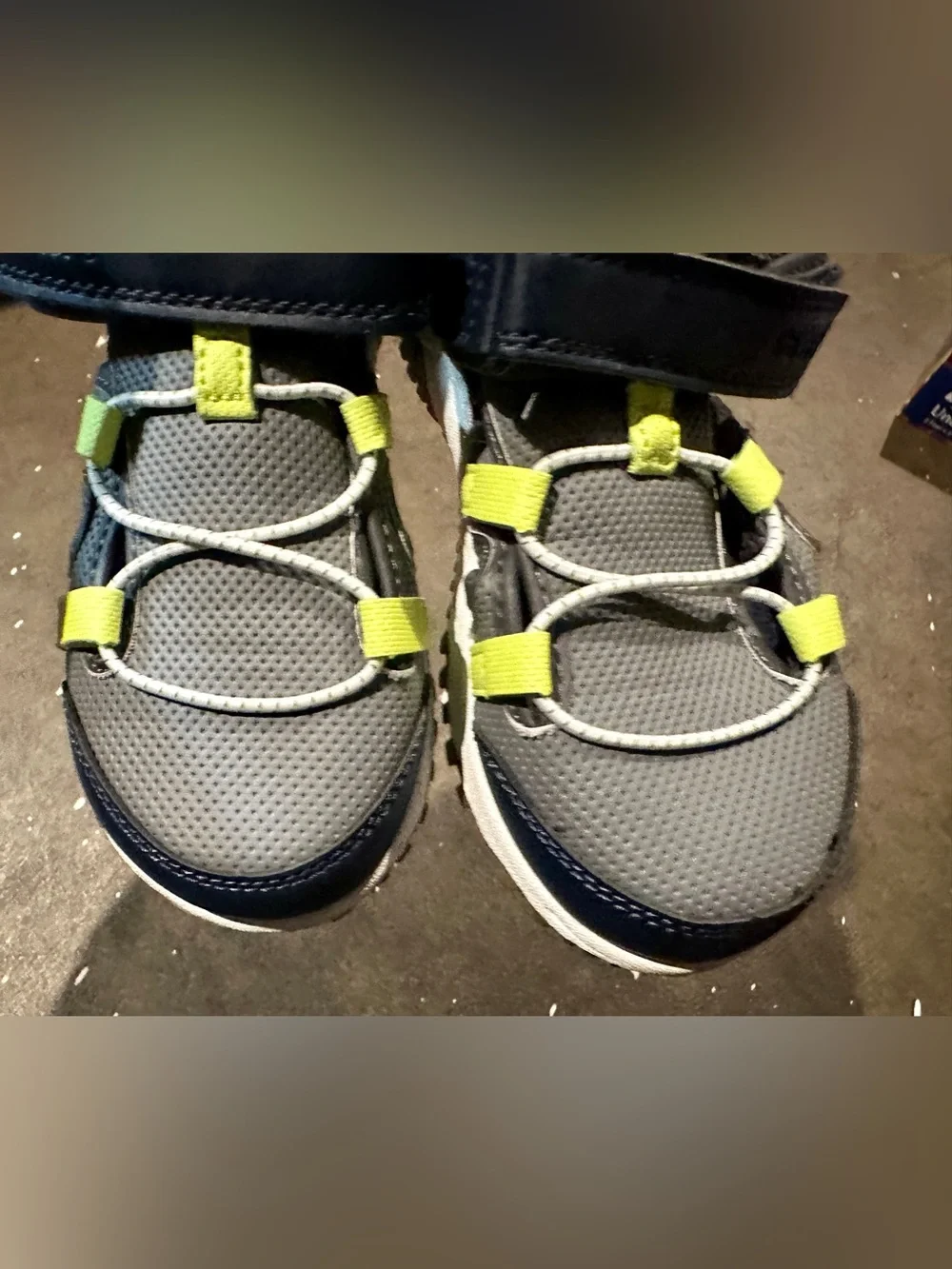 Carter's Navy and Gray Sandals with Lime Green Accents